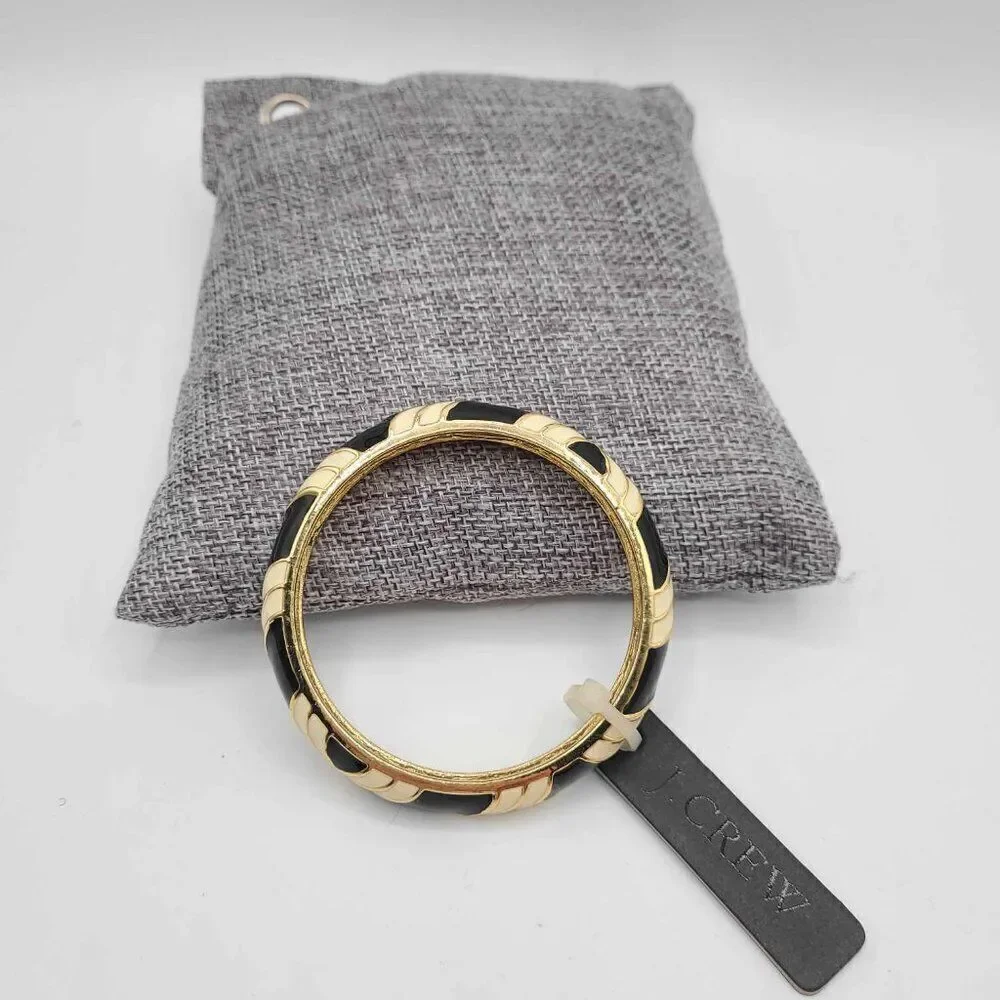 J Crew Black and Ivory Gold Tone Bangle Bracelet NWT! NEW!